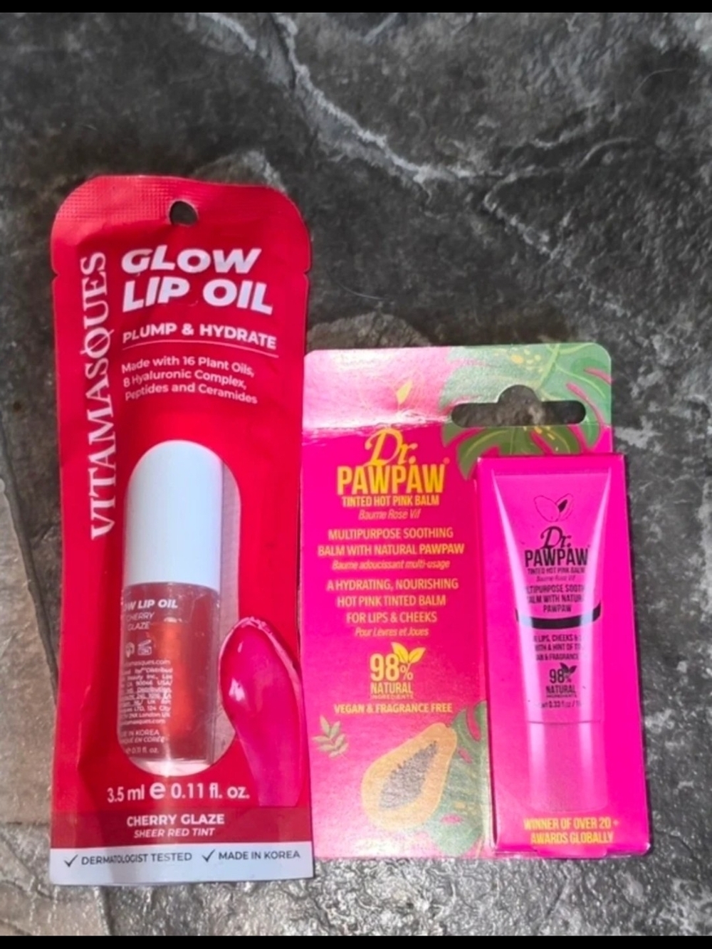 VITAMASQUES & Dr. PAWPAW Lip Care Duo — Cherry Glaze & Hot Pink BNIB